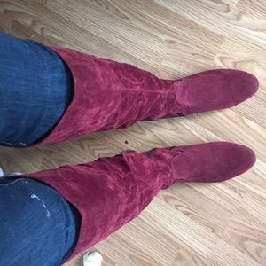 Over the Knee BurgundyBoots. Lace up back. zip. 9